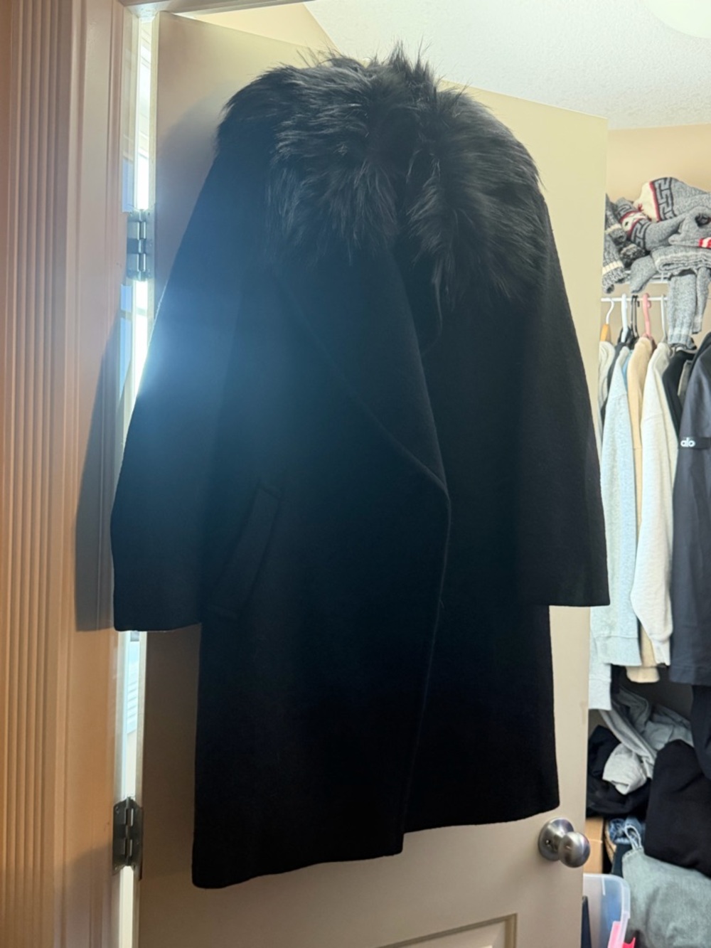 Michael Kors Black Wool Coat with Faux-Fur Collar